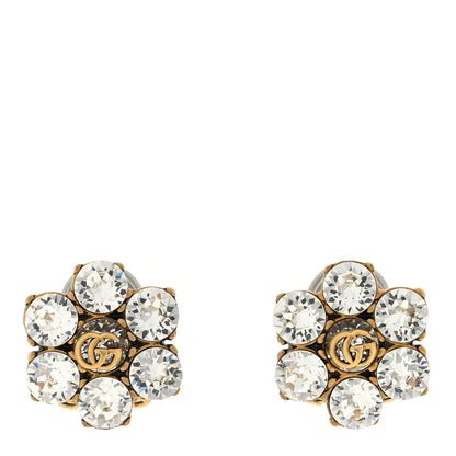 Gucci Metal Crystal Double G Clip On Earrings Aged Gold 1 of 4