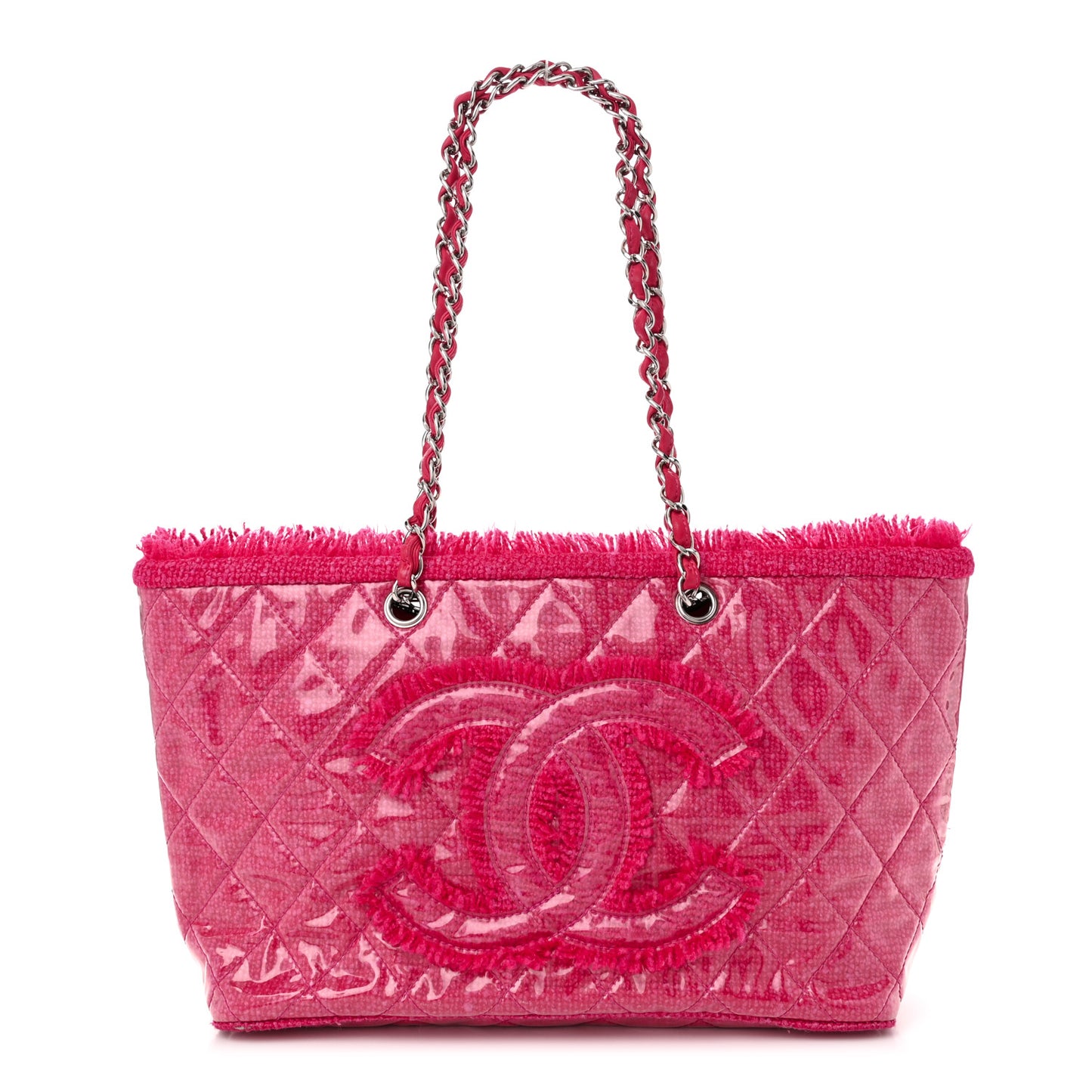 Vinyl Quilted Funny Tweed Tote Fuchsia