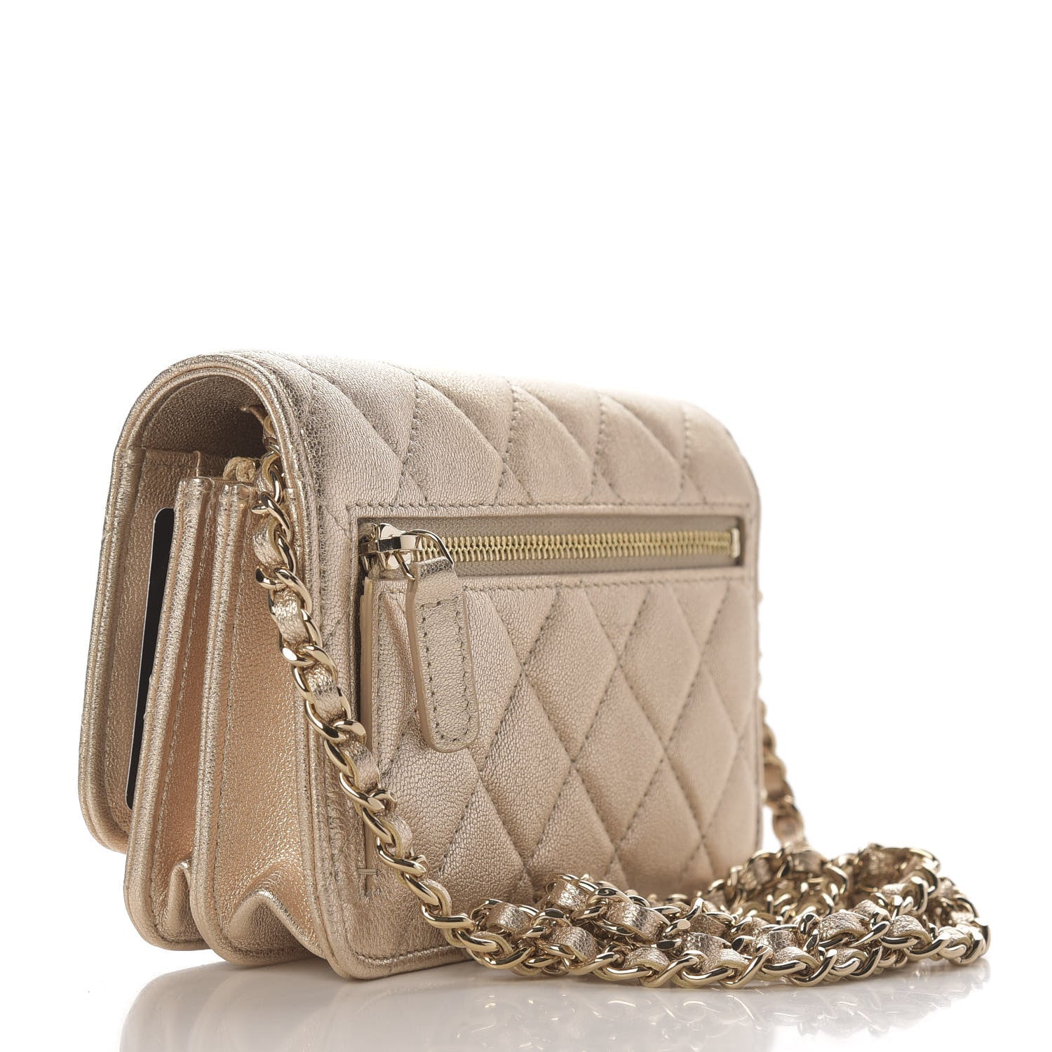 Chanel Metallic Lambskin Quilted Mini Wallet On Chain WOC Gold 3 of 11
