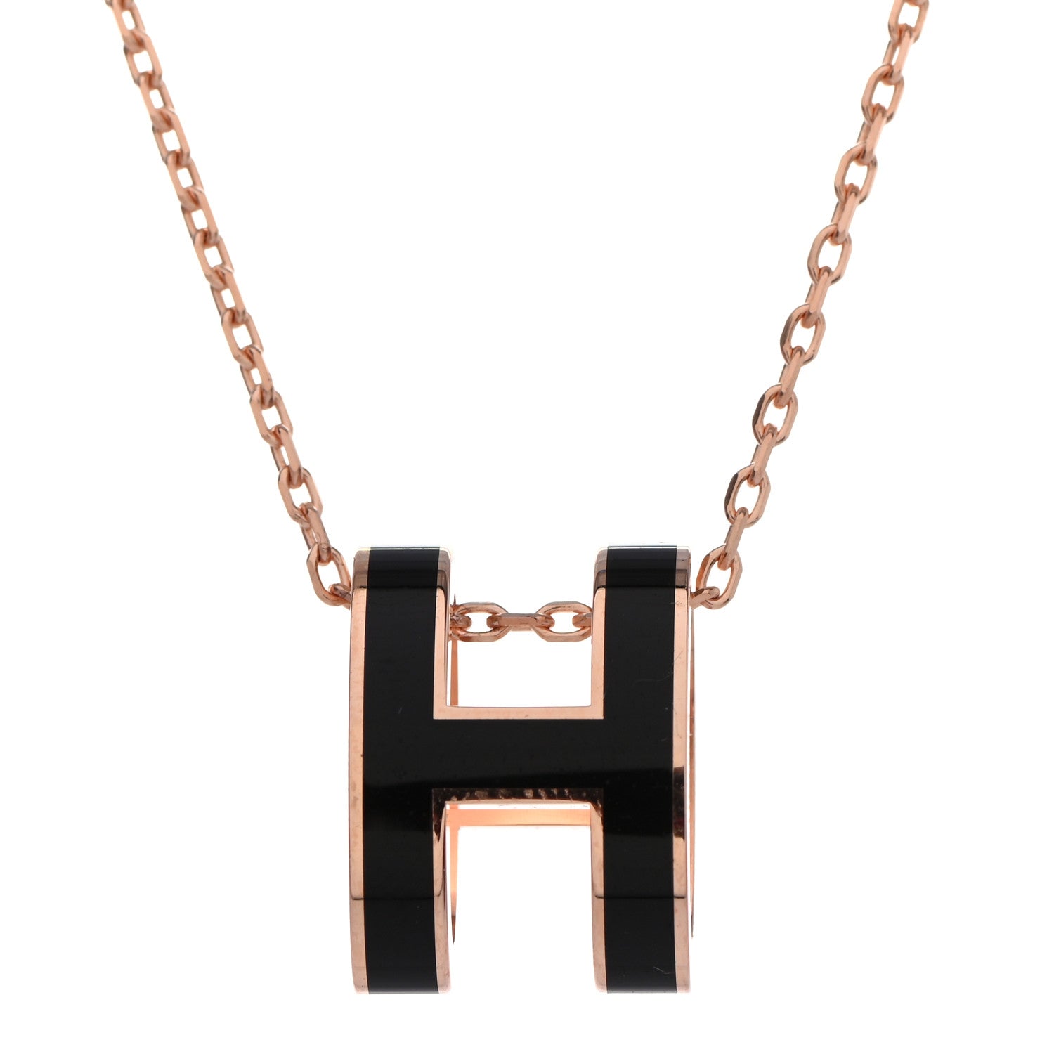 Hermes Lacquered Rose Gold Pop H Pendant Necklace Black 4 of 5