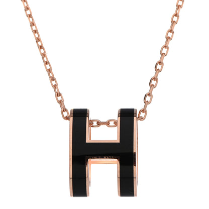 Hermes Lacquered Rose Gold Pop H Pendant Necklace Black 4 of 5