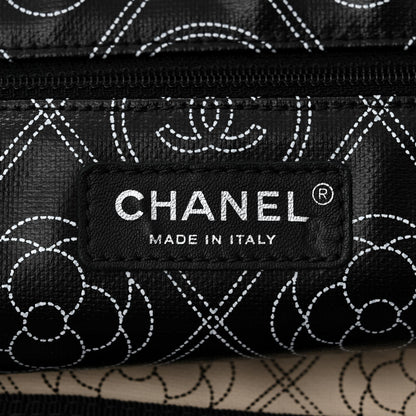 Chanel Coated Canvas Camellia Large Shopping Tote Black Beige 6 of 10