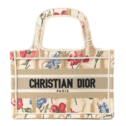 Christian Dior Canvas Embroidered Hibiscus Printed Mini Book Tote Beige Multicolor 1 of 9