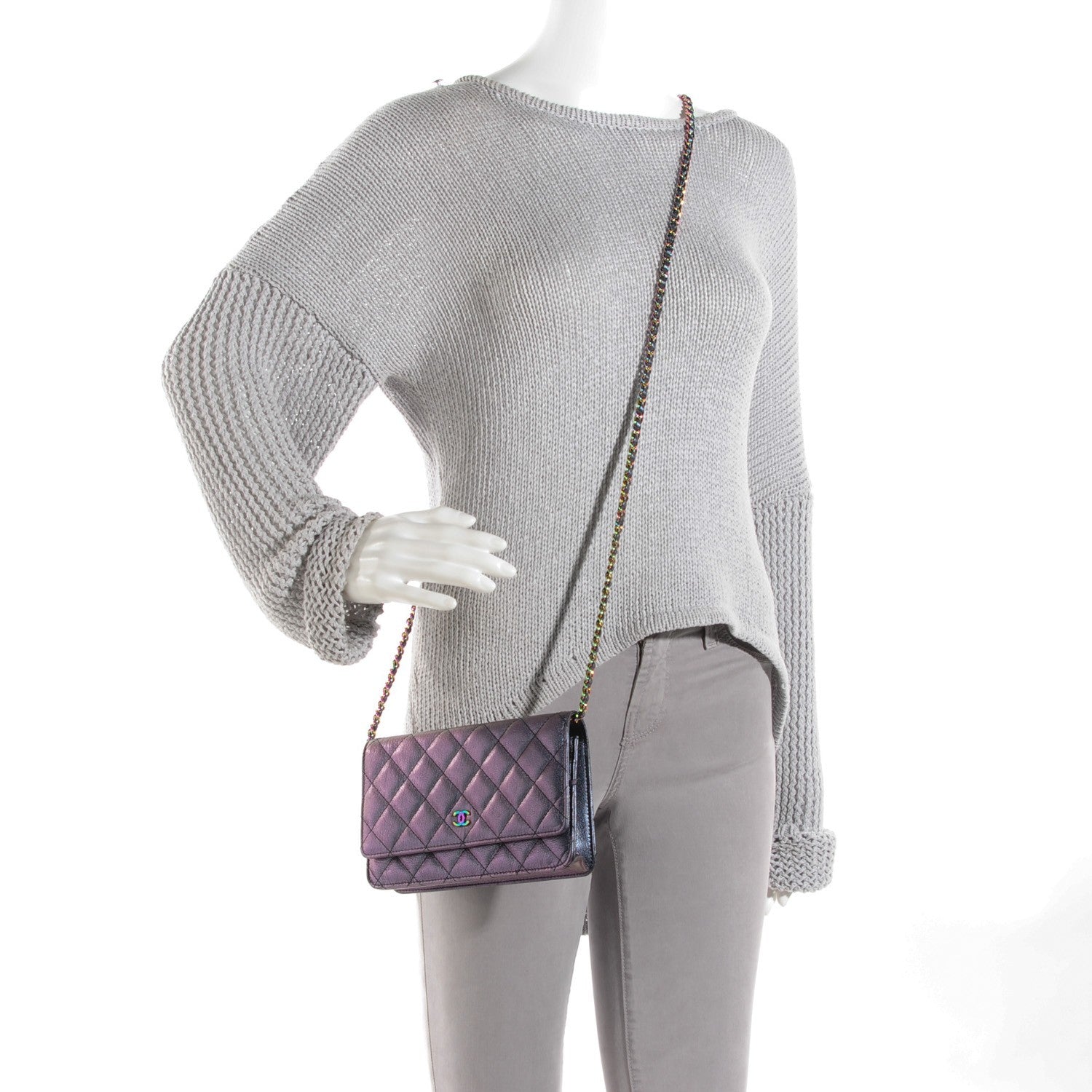 Chanel Iridescent Goatskin Quilted Wallet On Chain WOC Purple 2 of 8