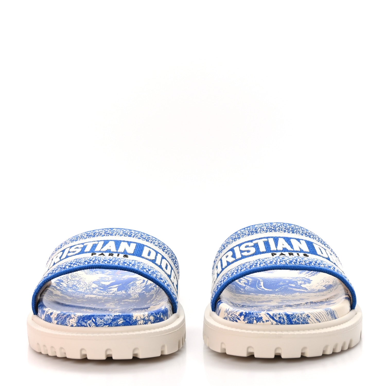 Christian Dior Canvas Toile de Jouy Embroidered Dway 10mm Slide Sandals 37 Off White Blue 2 of 8