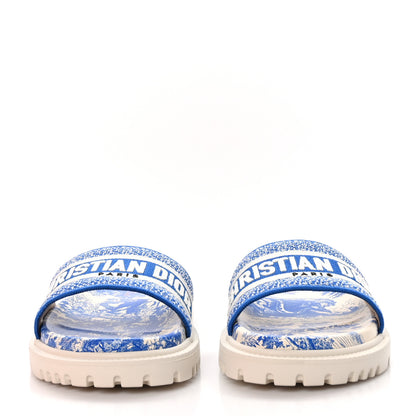 Christian Dior Canvas Toile de Jouy Embroidered Dway 10mm Slide Sandals 37 Off White Blue 2 of 8