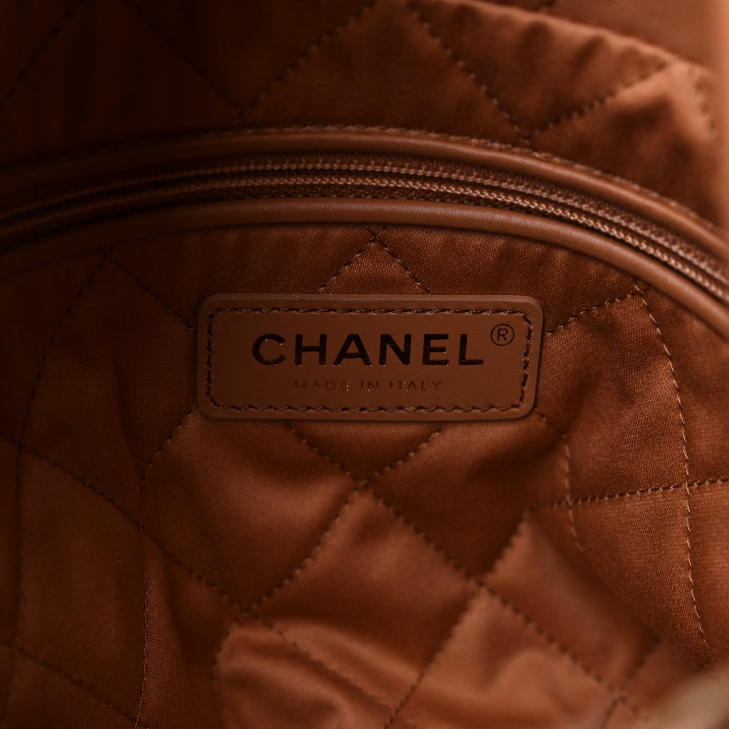 Shiny Calfskin Quilted Small Chanel 22 Camel