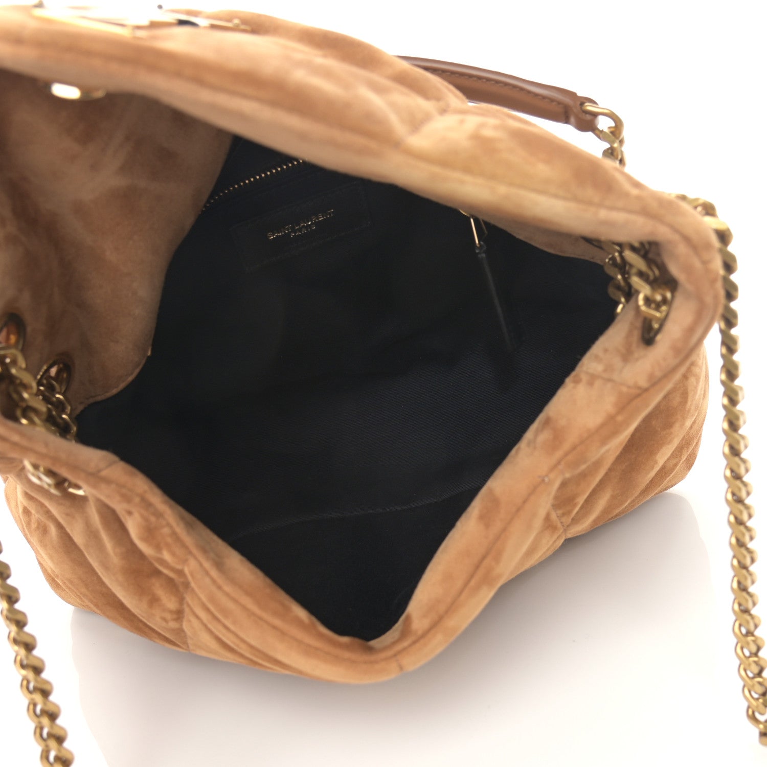 Saint Laurent Suede Calfskin Quilted Small Loulou Puffer Monogram Chain Satchel Cinnamon 5 of 12