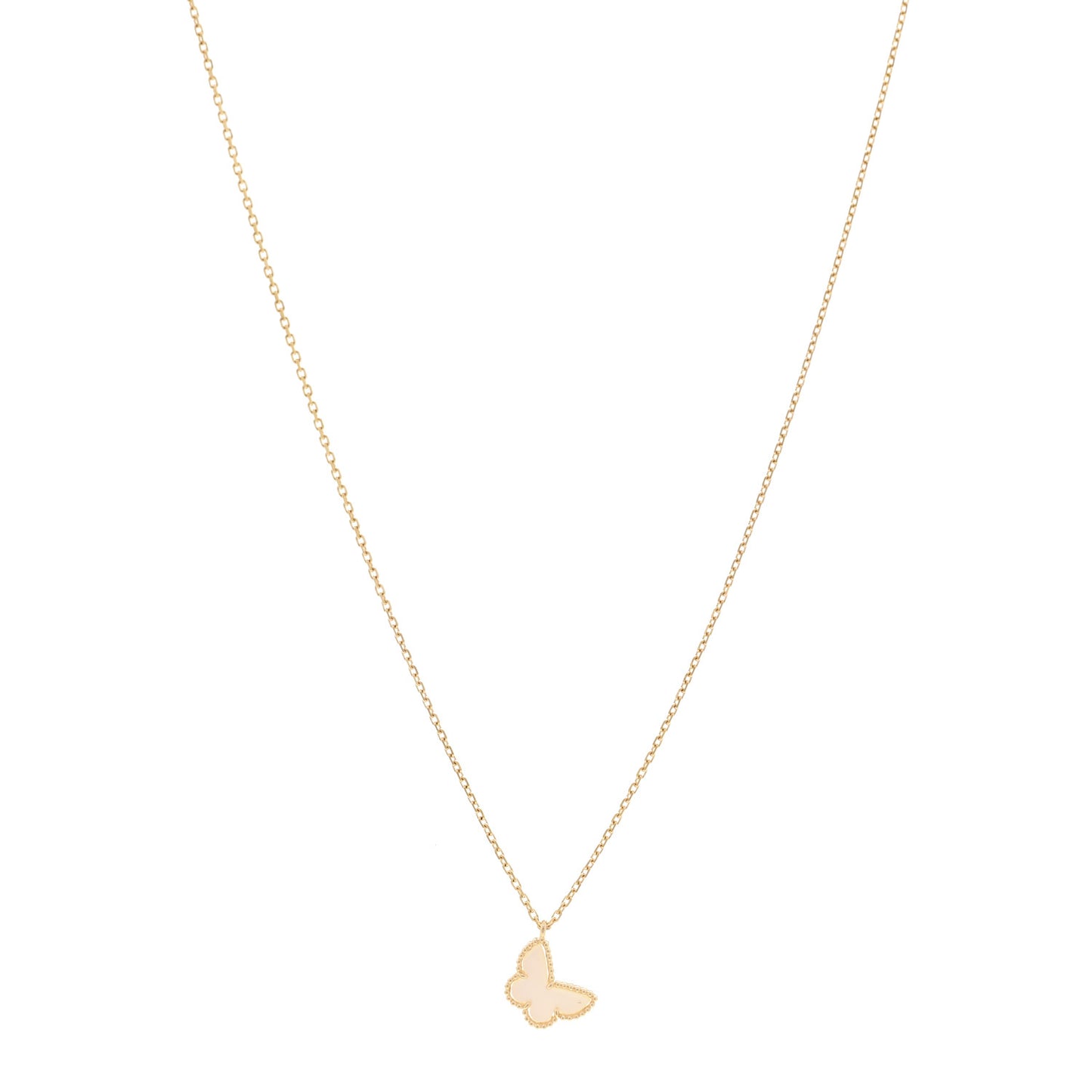 18K Yellow Gold Mother of Pearl Sweet Alhambra Butterfly Pendant Necklace