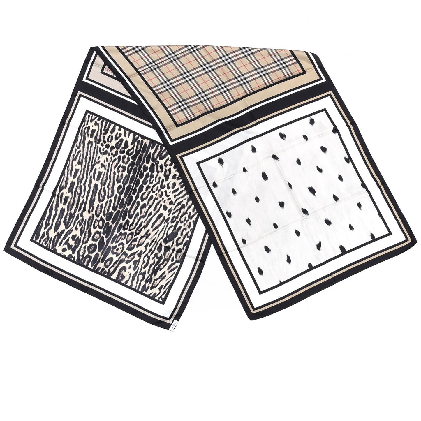 Silk Vintage Check Animal Print Scarf Archive Beige
