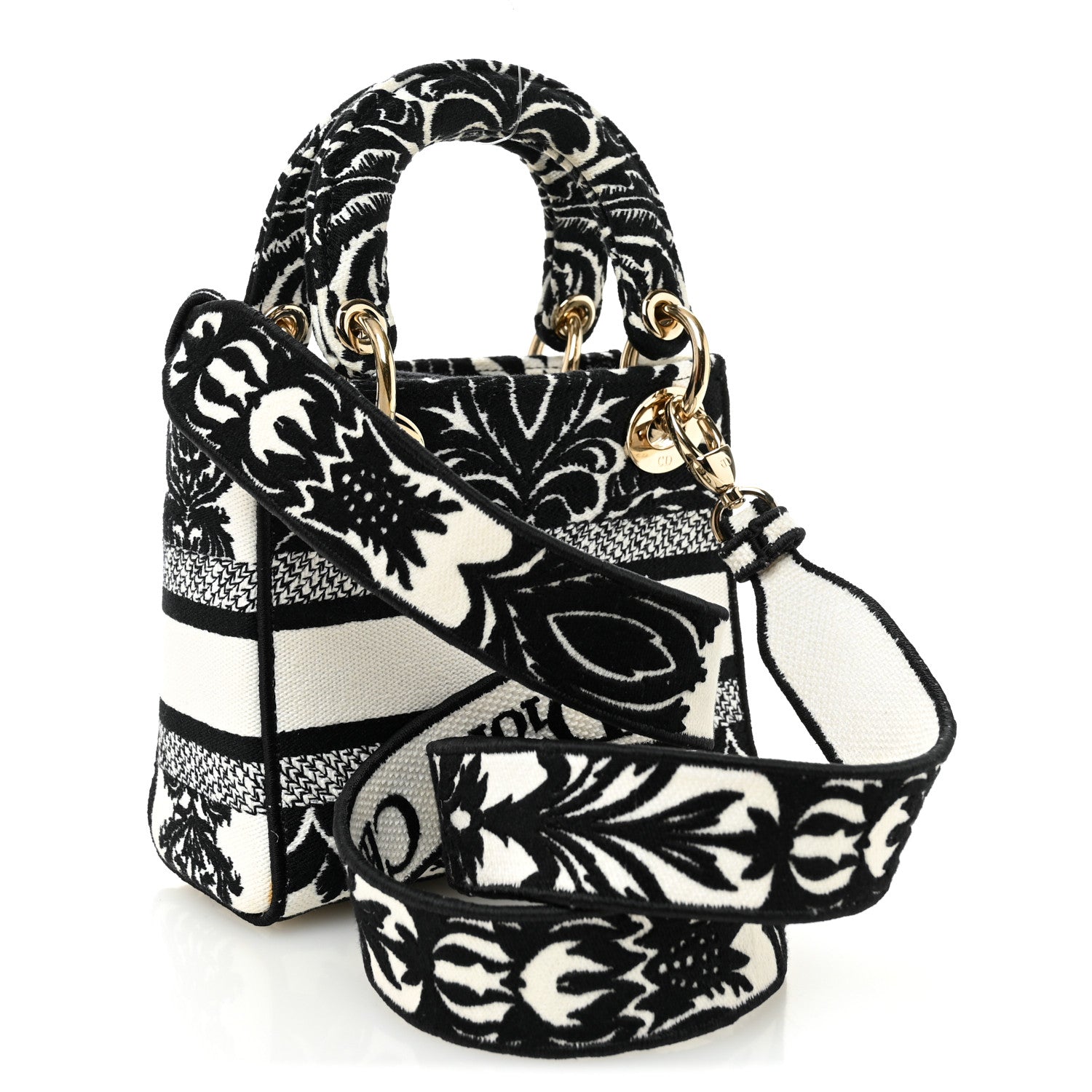 Christian Dior Canvas Petites Fleurs Embroidered Mini Lady D-Lite Black White 3 of 10
