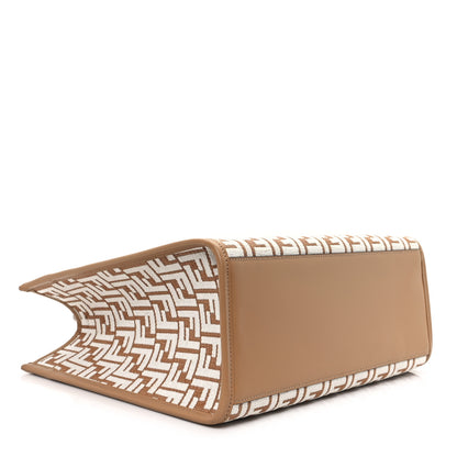 Fendi Woven Fabric Calfskin FF Medium Fendi Sunshine Shopper Tote Natural White Dark Honey 4 of 10