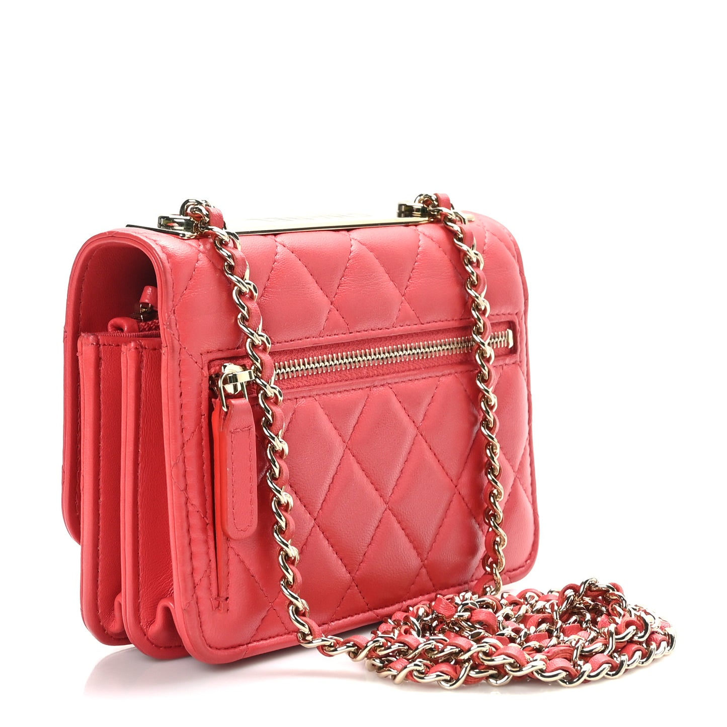 Lambskin Quilted Mini Trendy CC Wallet On Chain WOC Pink