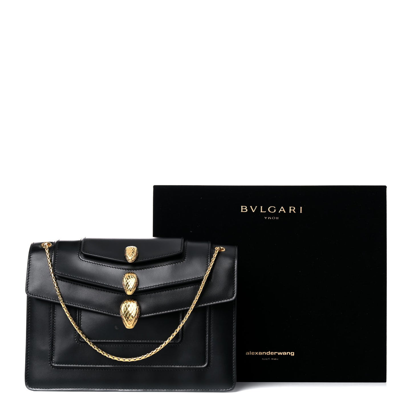 X ALEXANDER WANG Lambskin Serpenti Forever Flap Black