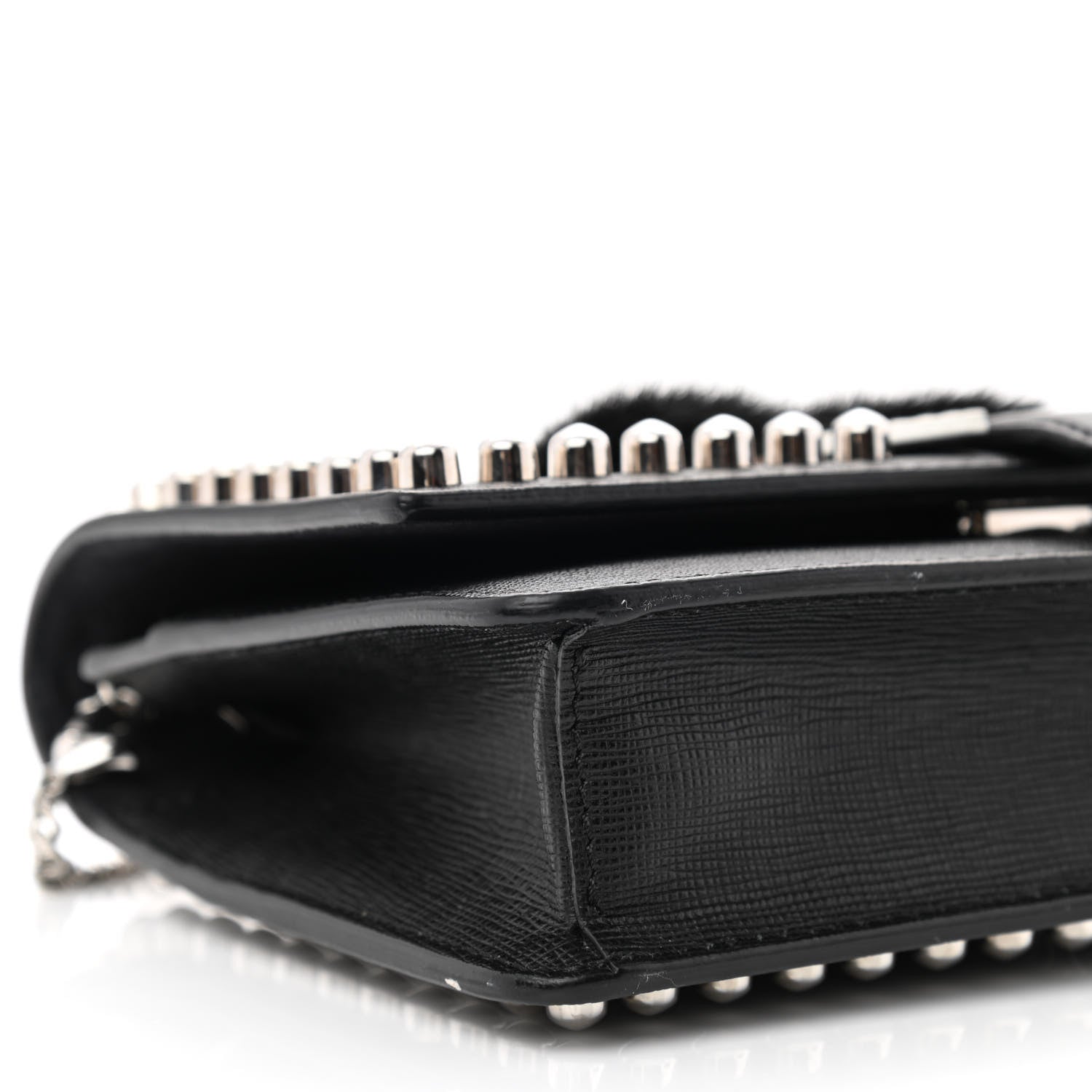Fendi Vitello Elite Mink Fur Studded Karlito Tube Wallet on Chain Black 9 of 11