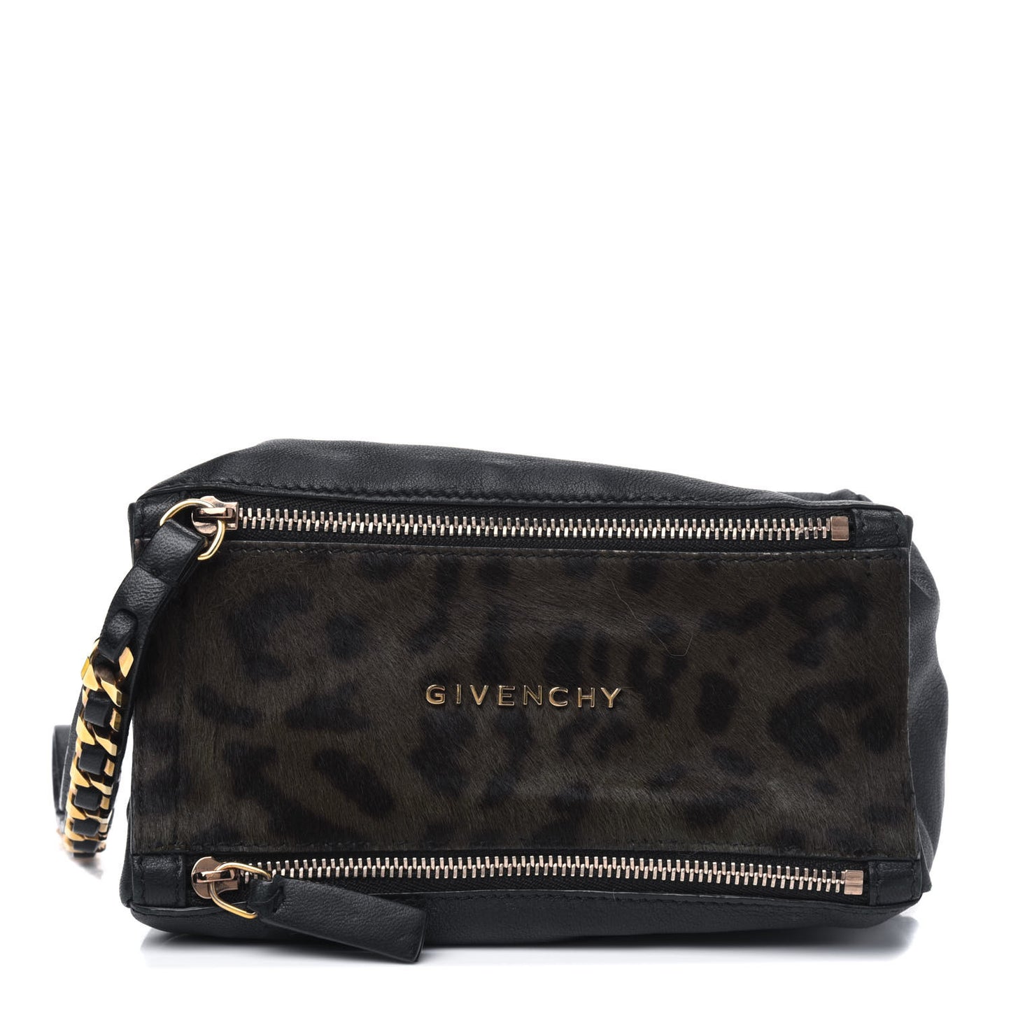 Calf Hair Lambskin Leopard Print Pandora Wristlet Black