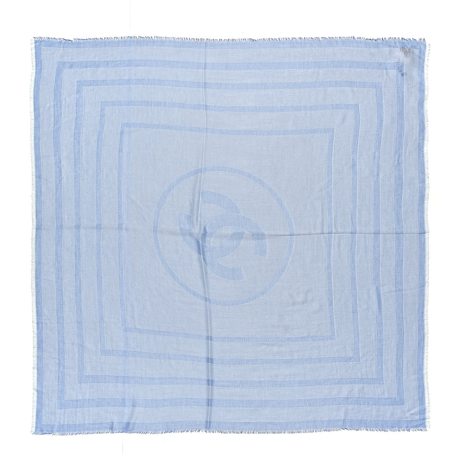 Chanel Cashmere Cotton Silk CC Square Fringe Scarf Light Blue 1 of 4