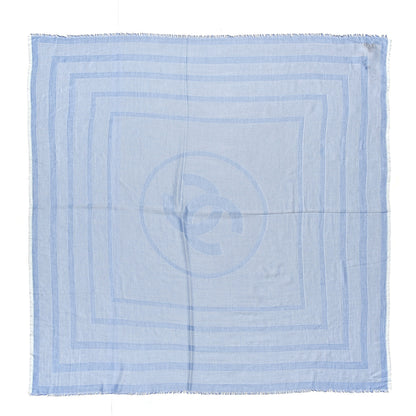 Chanel Cashmere Cotton Silk CC Square Fringe Scarf Light Blue 1 of 4