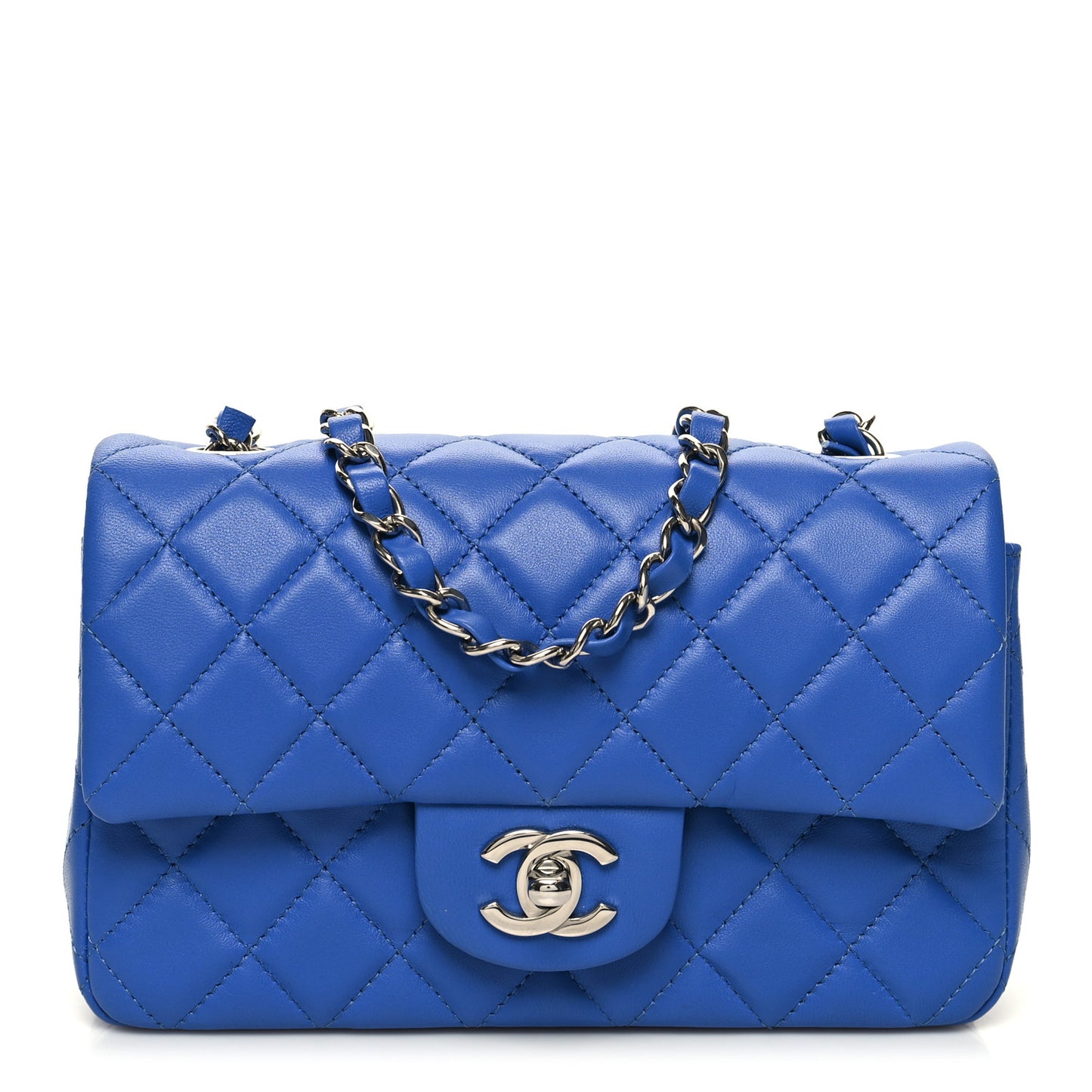 Lambskin Quilted Mini Rectangular Flap Blue
