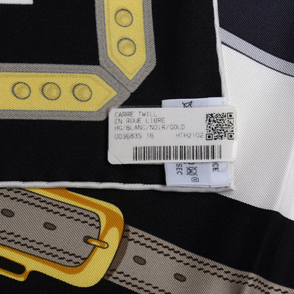 Hermes Silk En Roue Libre Scarf 90 White Black Gold 4 of 4
