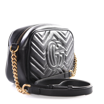 Gucci Calfskin Matelasse Small GG Marmont Chain Shoulder Bag Black 2 of 10