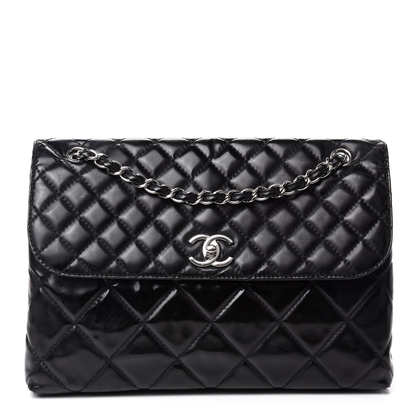 Vinyl Quilted In the Business Flap Bag Black