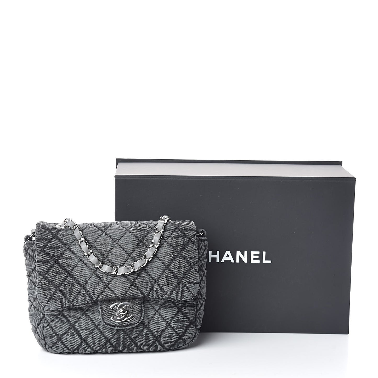 Washed Denim Quilted Small Denimpression Flap Grey Black
