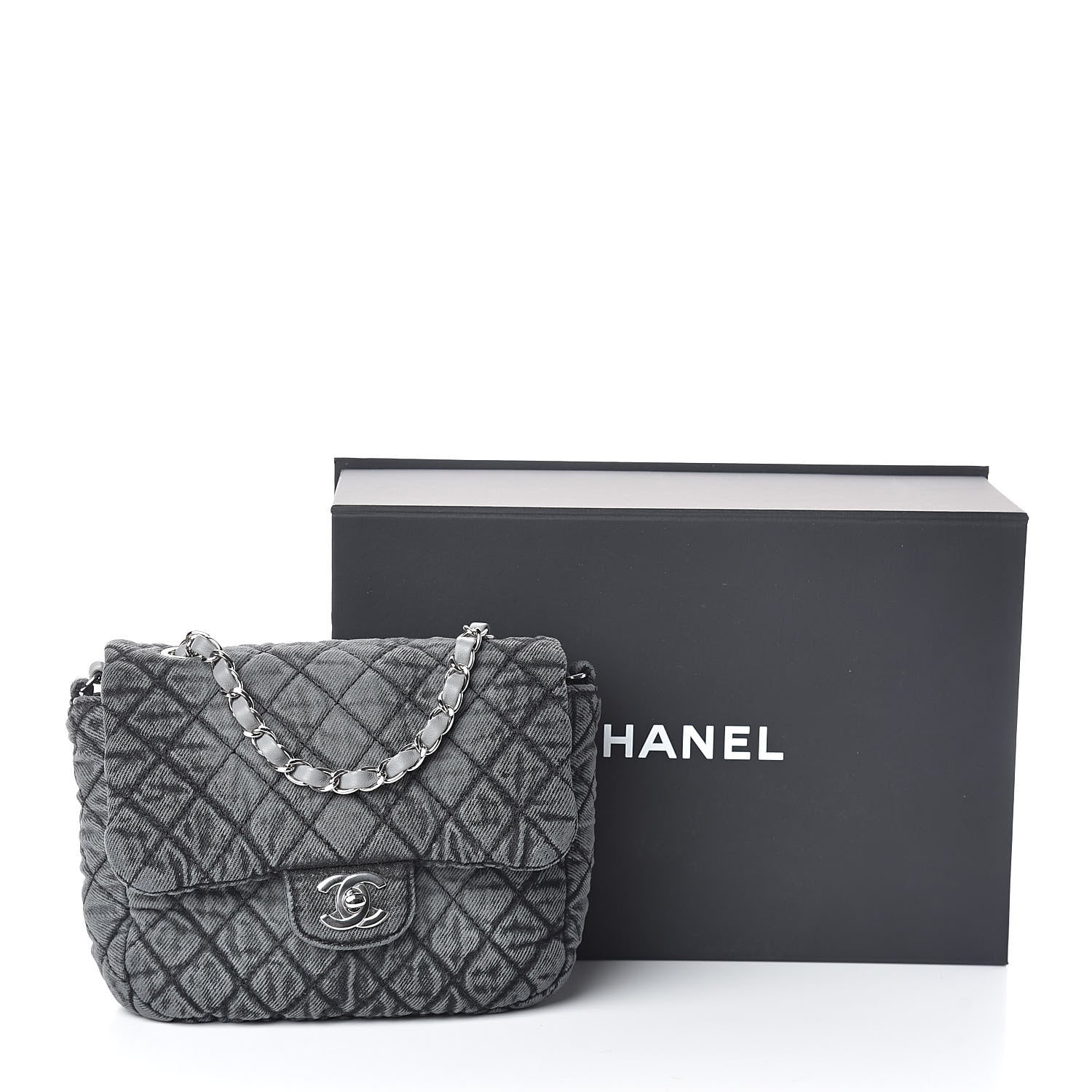 Chanel Washed Denim Quilted Small Denimpression Flap Grey Black 10 of 10