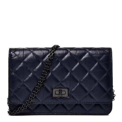 Chanel Aged Calfskin Quilted Reissue Wallet On Chain WOC Navy 1 of 9
