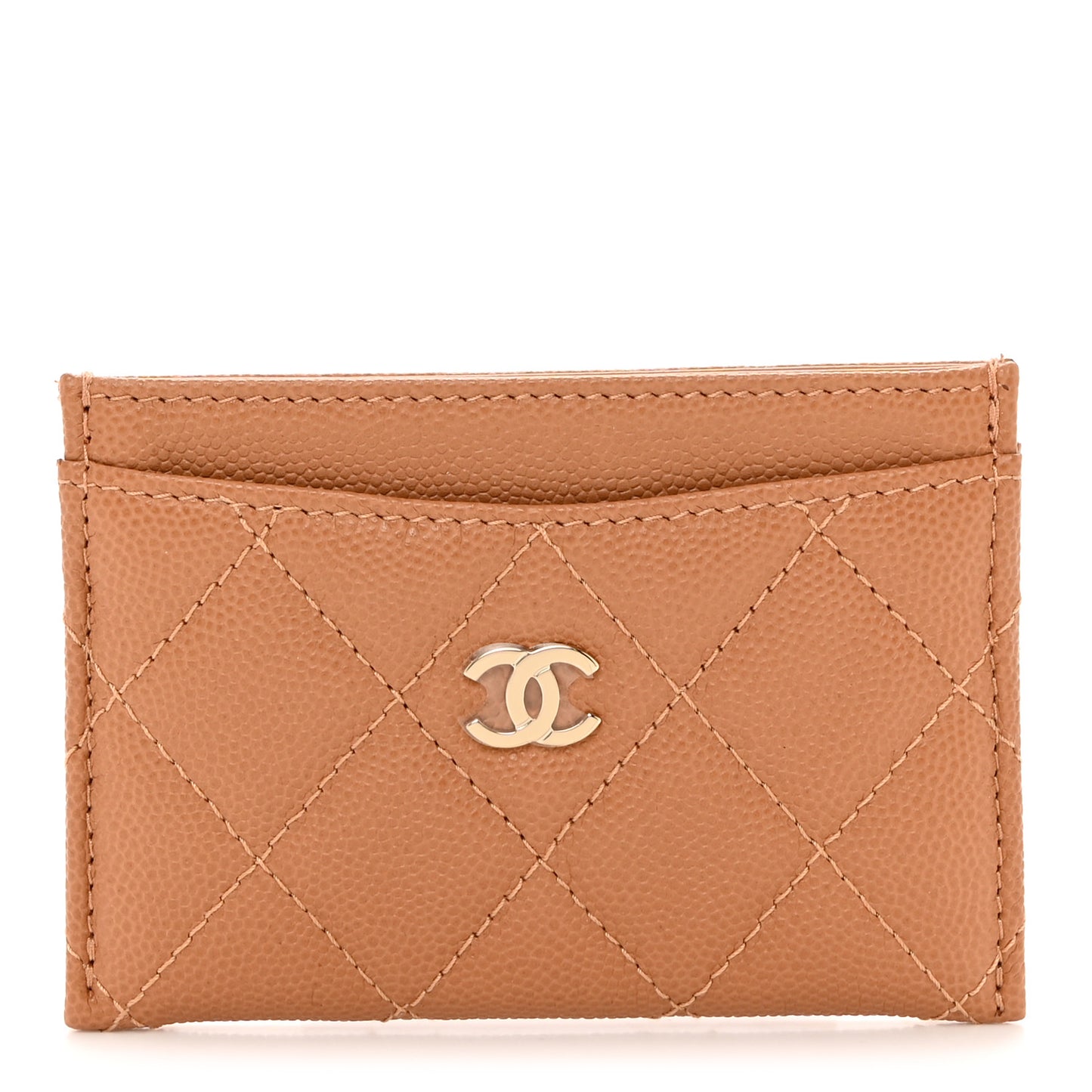 Caviar Quilted Card Holder Dark Beige