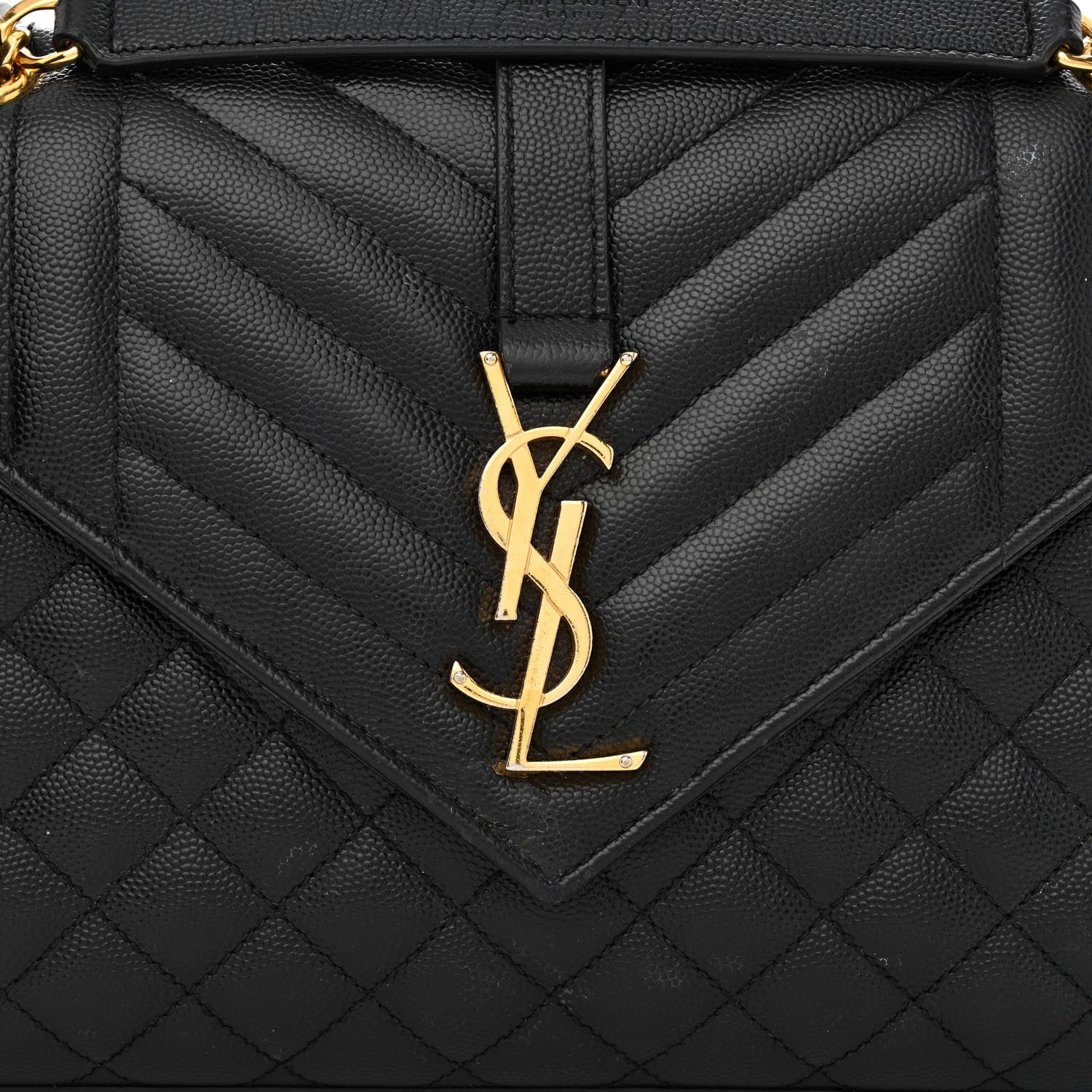 Saint Laurent Grain De Poudre Textured Mixed Matelasse Triquilt Medium Monogram Satchel Black 8 of 11