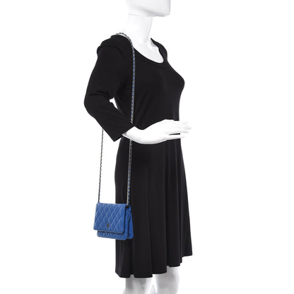 Chanel Lambskin Quilted Wallet On Chain WOC Blue 2 of 15