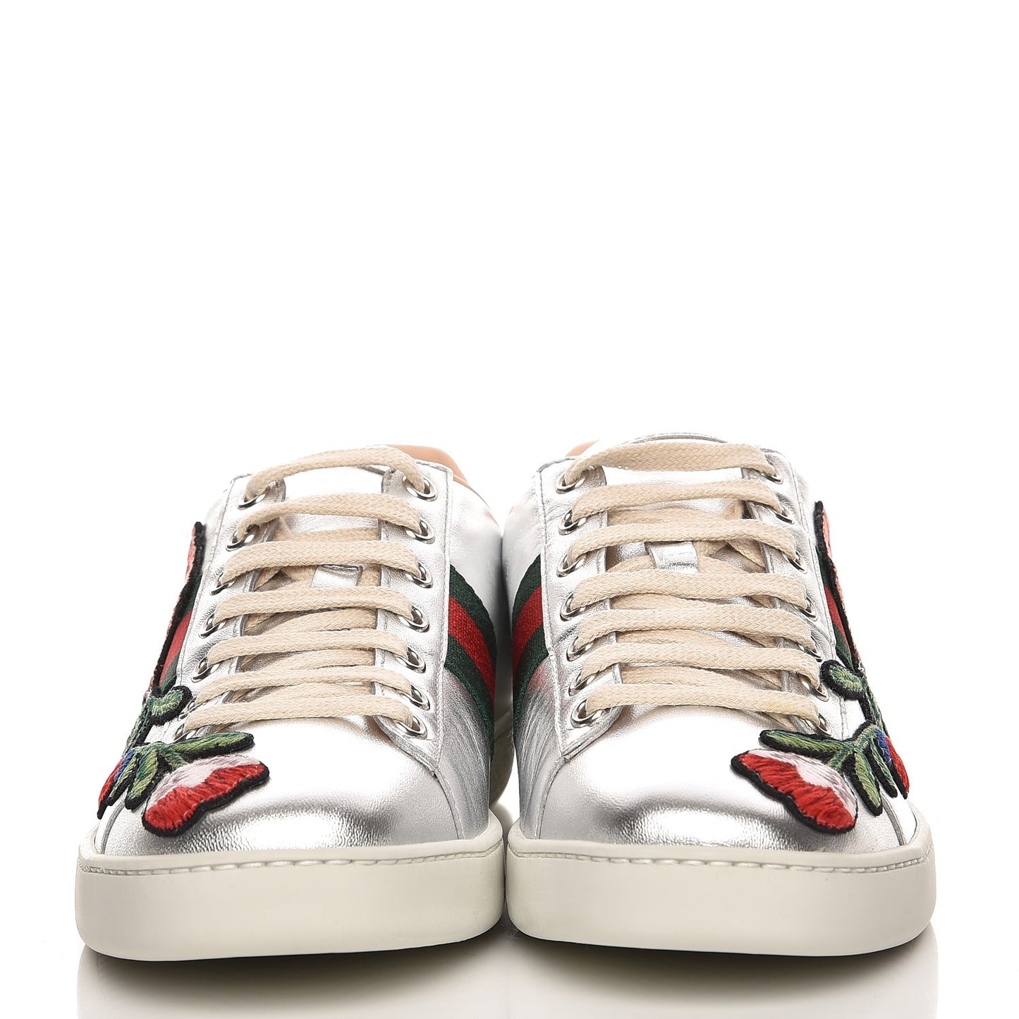 Metallic Calfskin Floral Embroidered Ace Sneakers 38 Silver