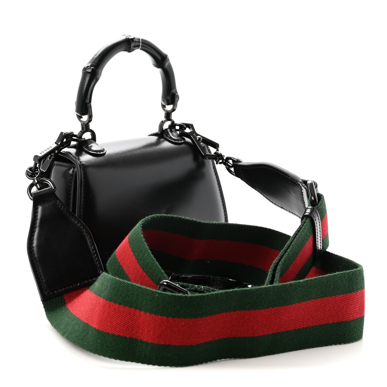 Gucci Boarded Dyana Lux Calfskin Web Monochrome Small Bamboo 1947 Top Handle Bag Black 3 of 10