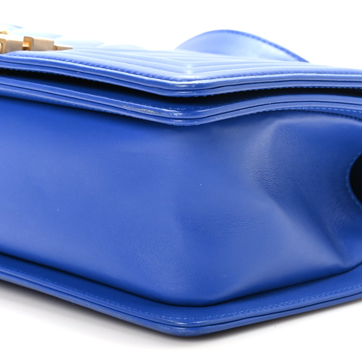 Calfskin Chevron Quilted Medium Boy Flap Blue