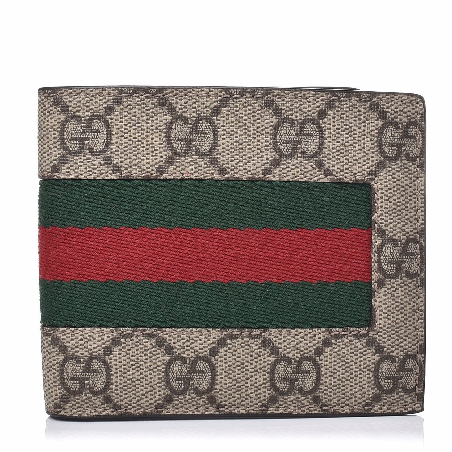 GG Supreme Monogram Selleria Calfskin Web New Web Bi-Fold Wallet Beige Ebony Cocoa