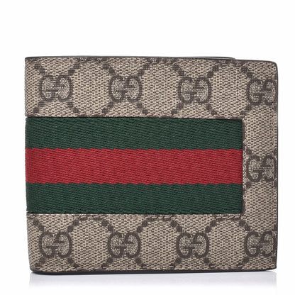 Gucci GG Supreme Monogram Selleria Calfskin Web New Web Bi-Fold Wallet Beige Ebony Cocoa 1 of 7