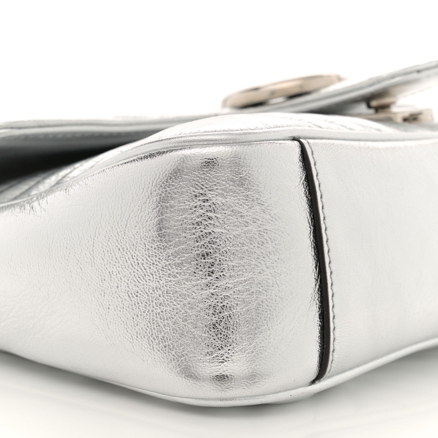 Gucci Metallic Calfskin Matelasse Small GG Marmont Shoulder Bag Silver 9 of 10