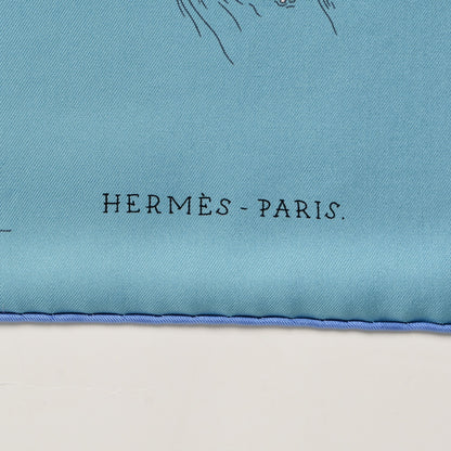 Hermes Silk The Battery New York Scarf 90 Bleu Vert Rose Pale 4 of 6