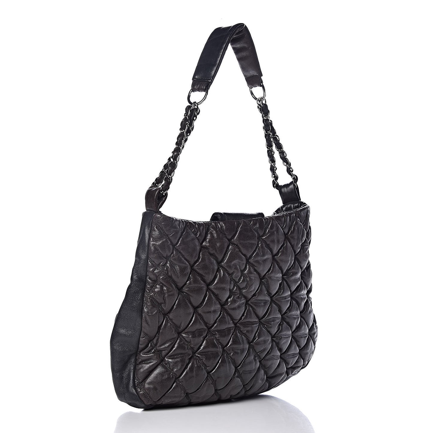 Iridescent Calfskin Bubble Quilt Hobo Black