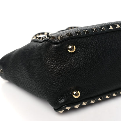 Valentino Garavani Pebbled Calfskin Small Rockstud Tote Black 8 of 9