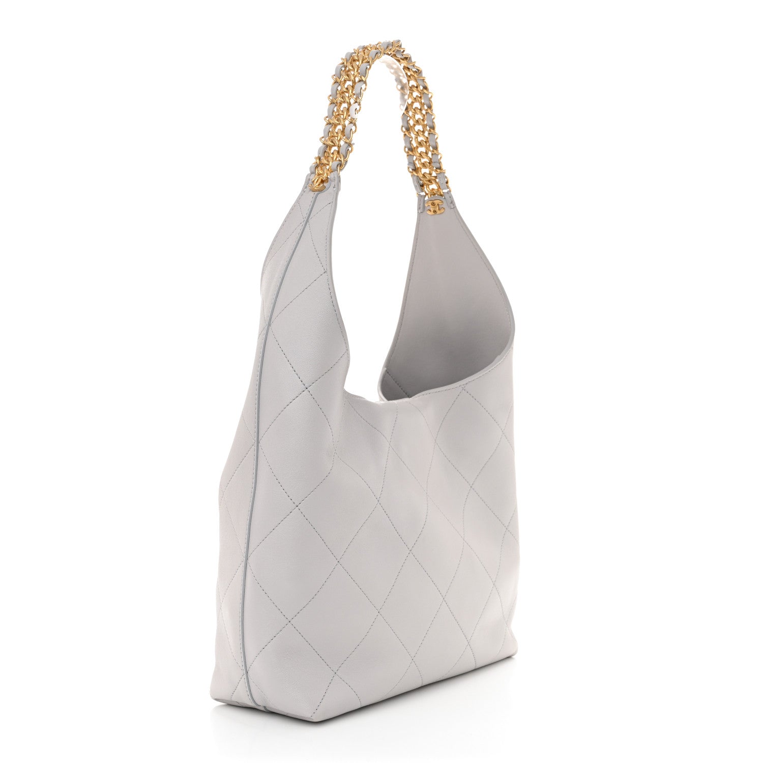 Chanel Shiny Lambskin Lambskin Quilted Medium Hobo Grey 4 of 12