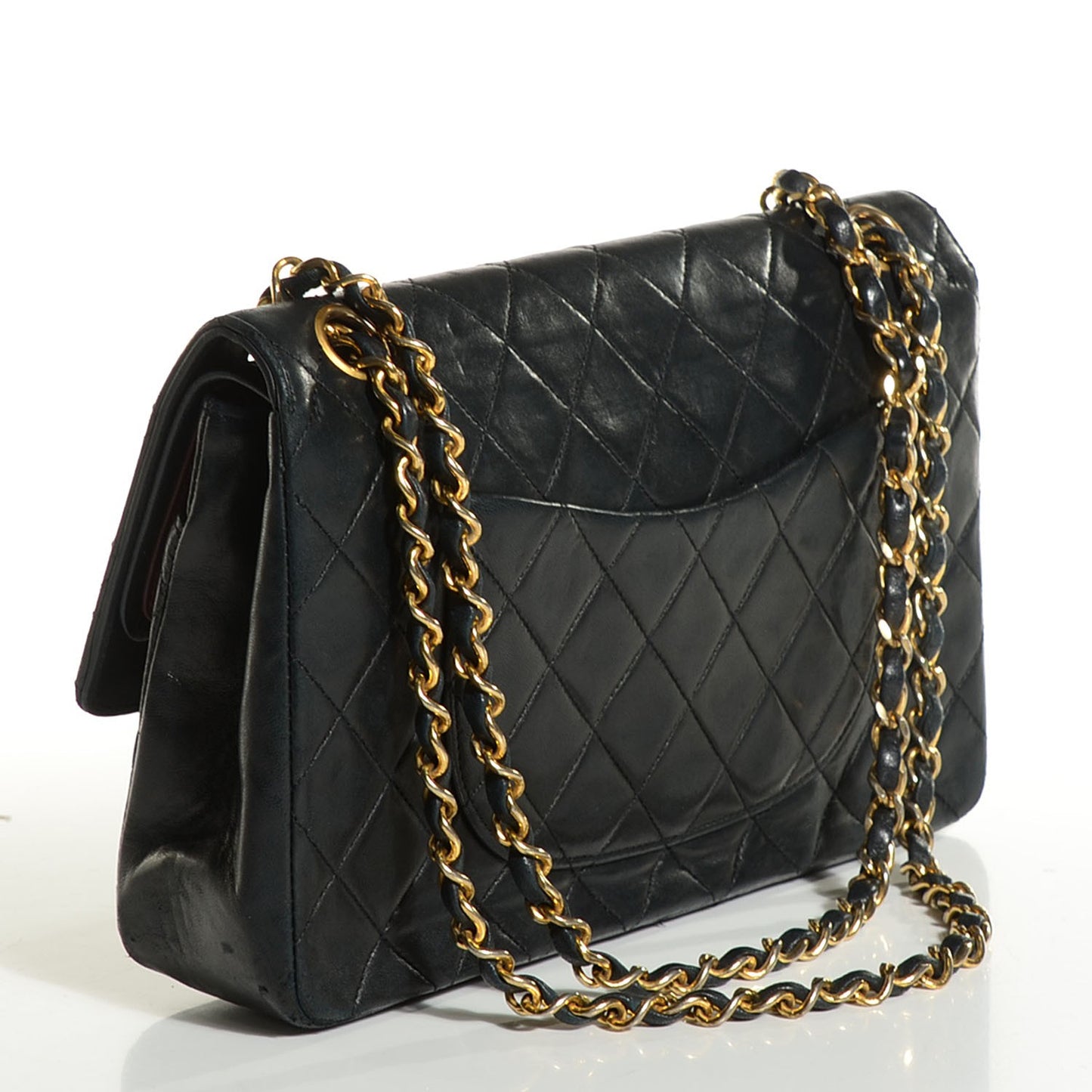 Lambskin Quilted Medium Double Flap Black