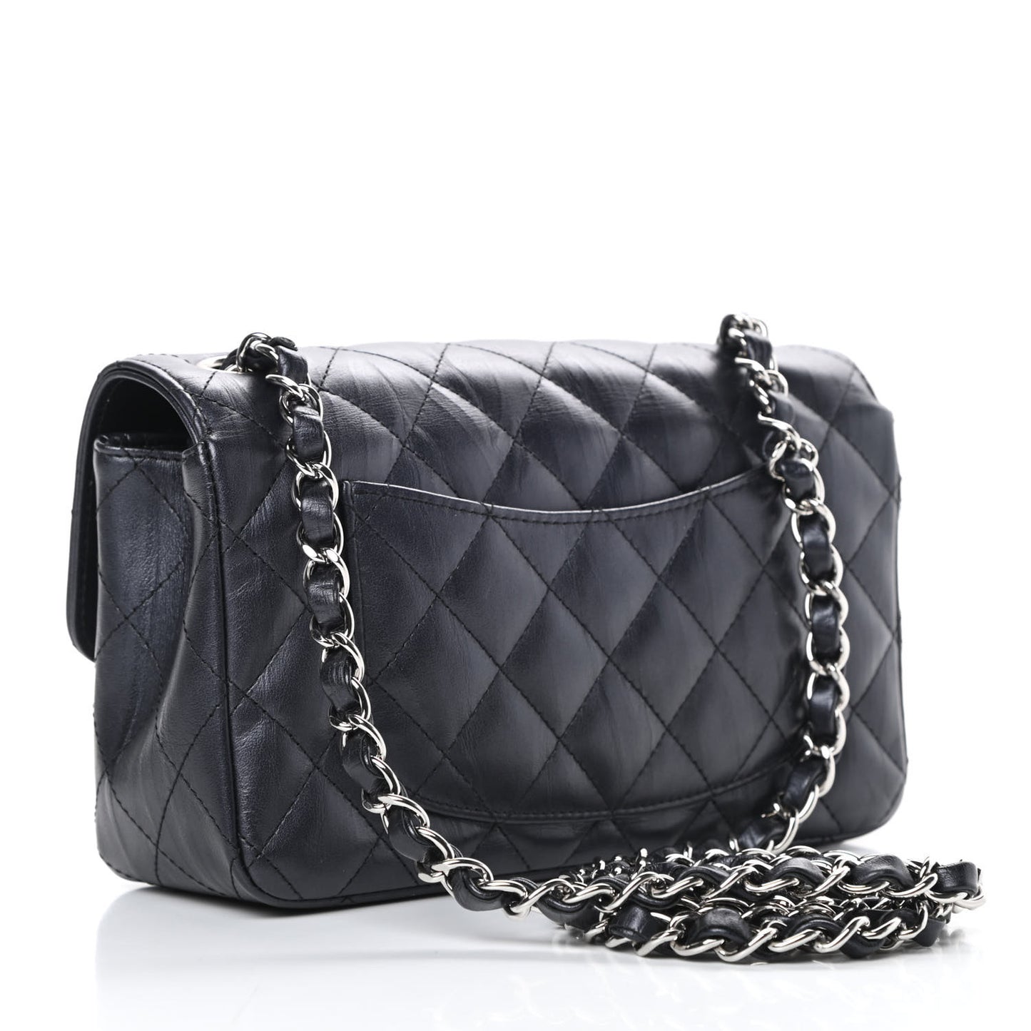 Iridescent Calfskin Quilted Mini Rectangular Flap Charcoal