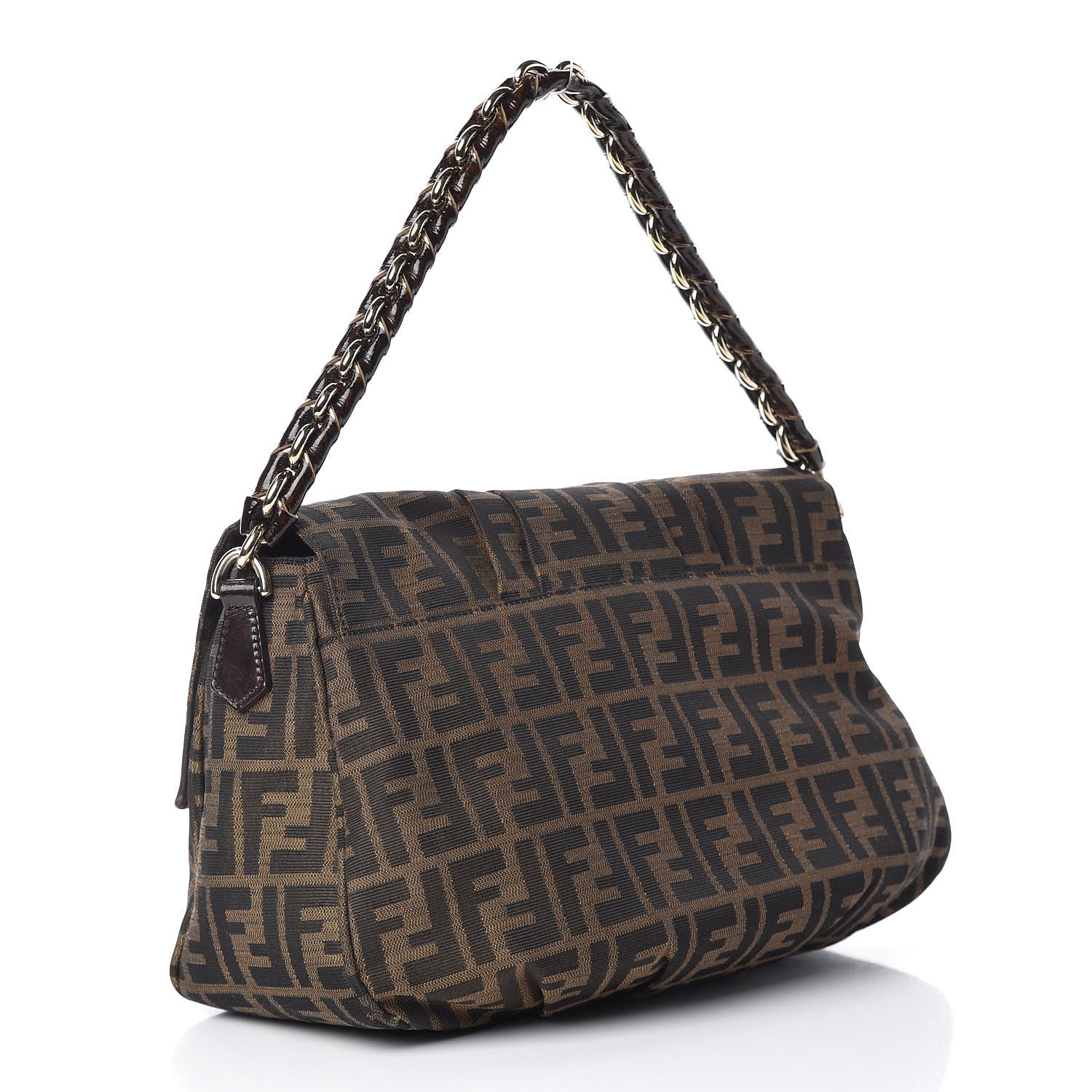 Fendi Zucca Patent Mia Shoulder Flap Tobacco 3 of 13