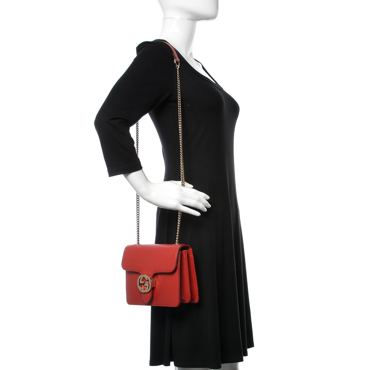 Gucci Dollar Calfskin Small Interlocking G Shoulder Bag Red 2 of 9