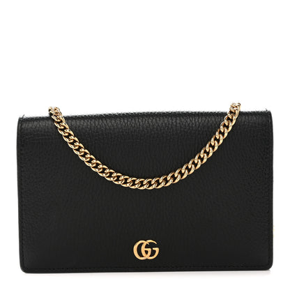 Gucci Dollar Calfskin Mini GG Marmont Chain Wallet Black 1 of 14