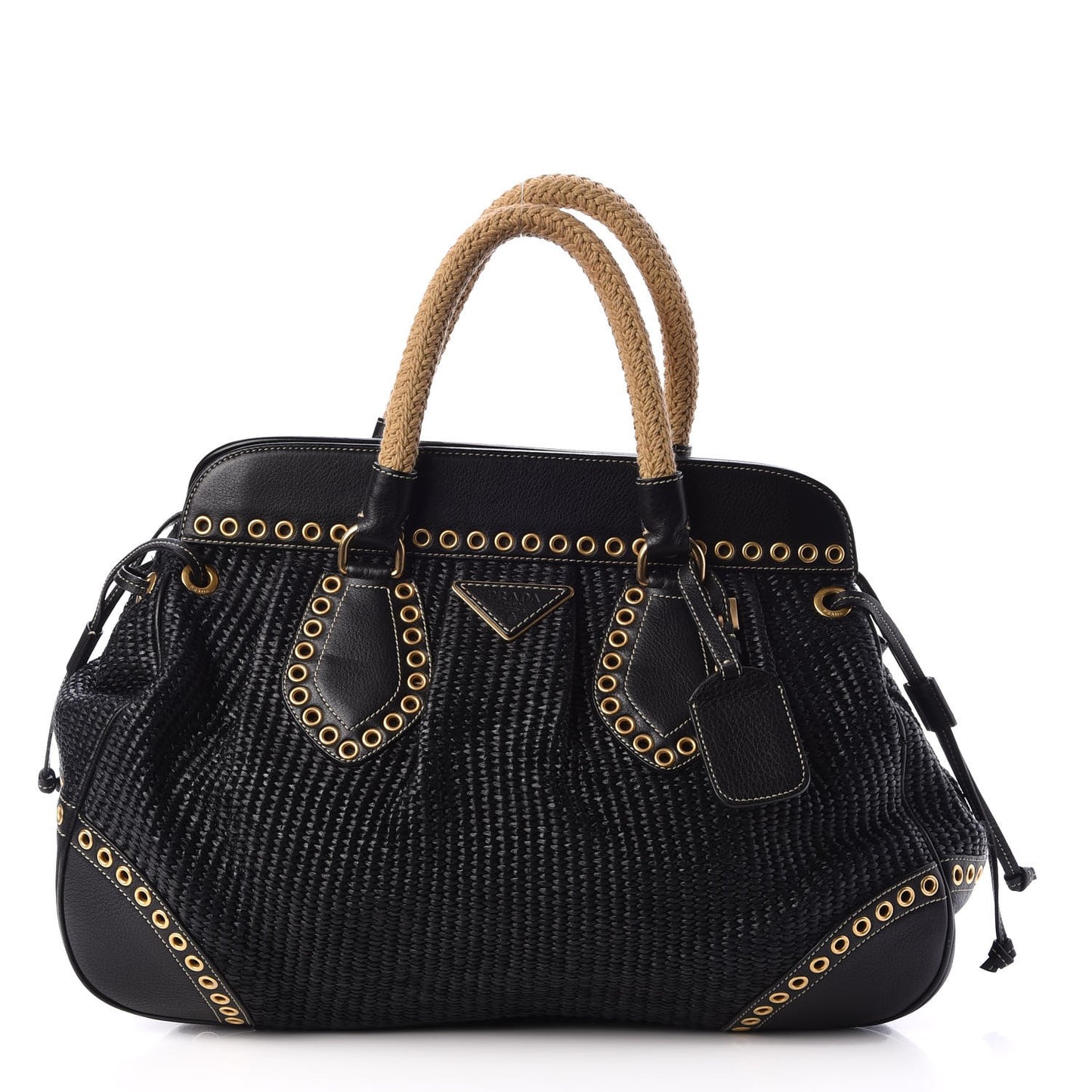 Straw Vitello Daino Shopping Tote Black
