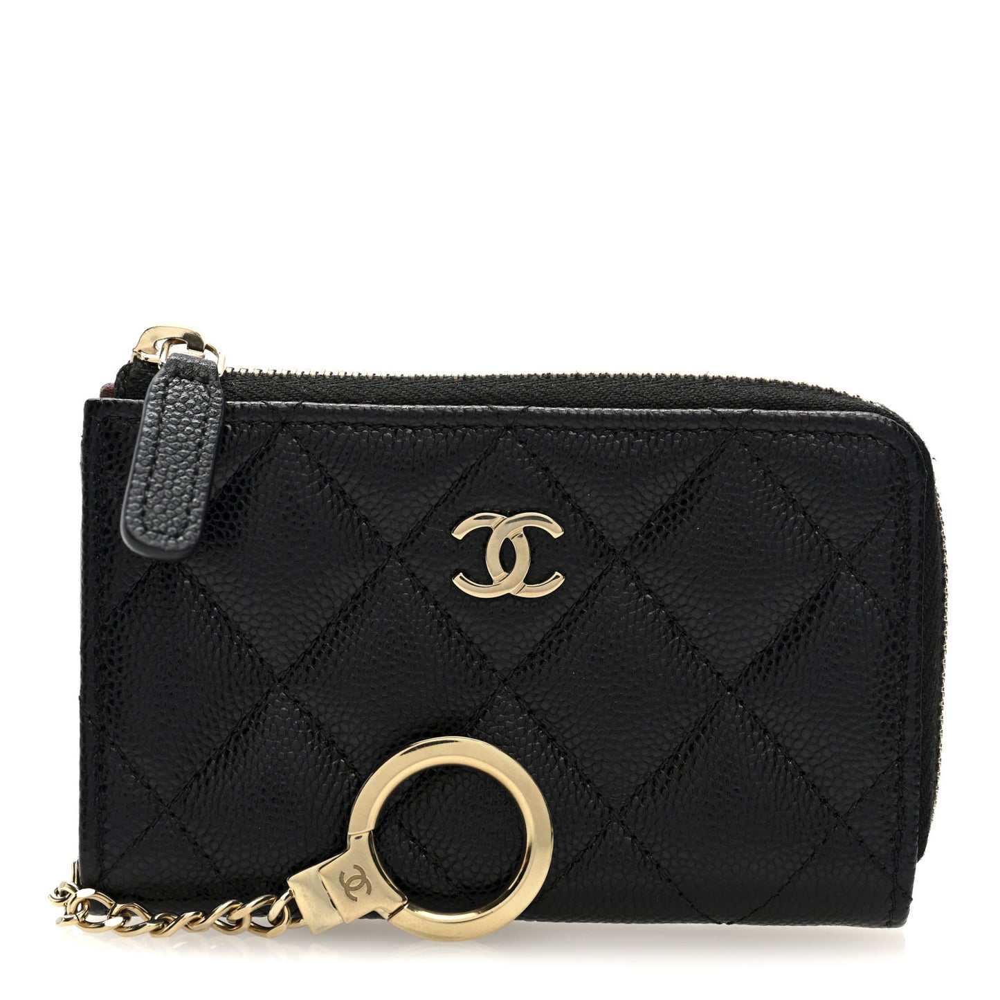 Caviar Quilted Zipped Key Holder Case Black
