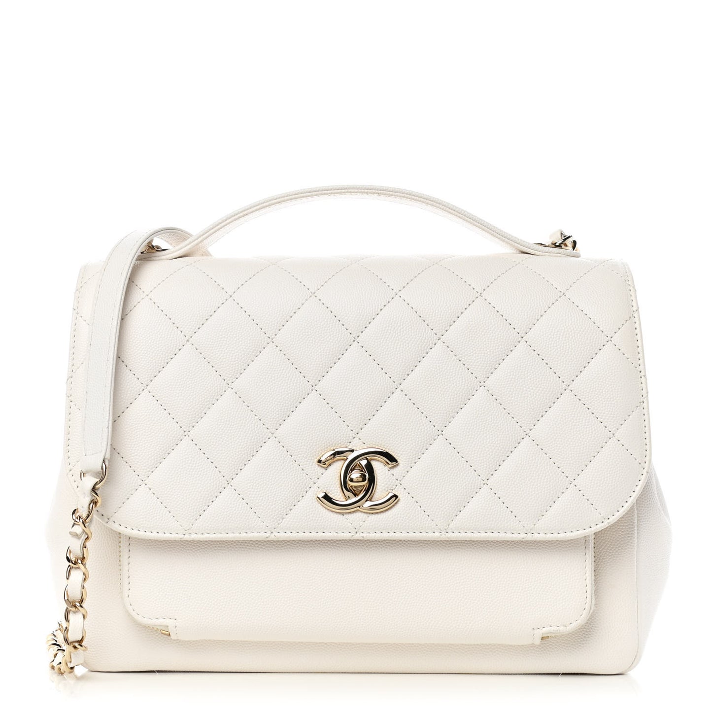 Caviar Quilted Large Business Affinity Flap White